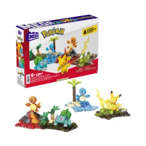 Pokemon MEGA Pokemon Building Set Kanto Region Team: Pikachu, Squirtle, Charmander & Bulbasaur (130 Pieces), for Ages 8 and up