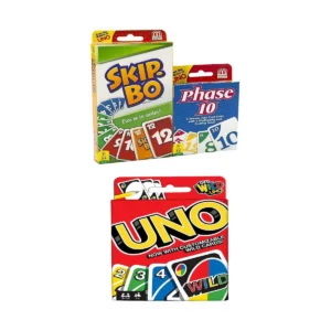 Mattel Uno Skip Bo Phase 10 Combo Card Game Pack, 3 Games, 108 Cards, 162 Cards, 112 Cards