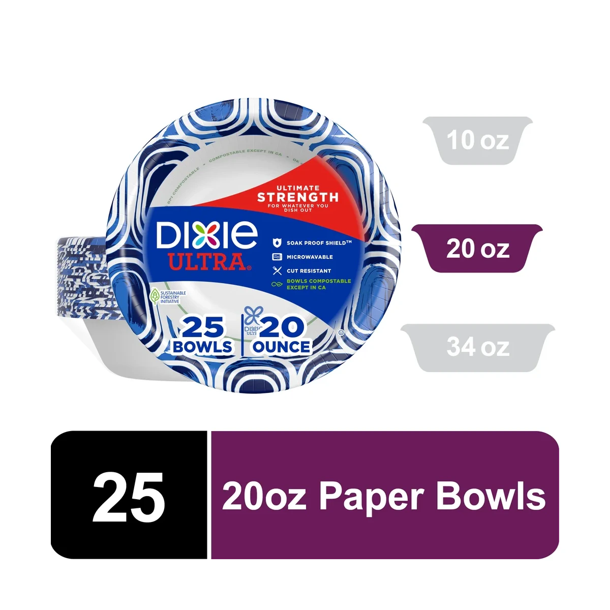 Ultra Disposable Paper Bowls - 20 oz, 25 Count