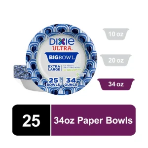 Ultra Big Bowl Disposable Paper Bowls - 34 oz, 25 Count