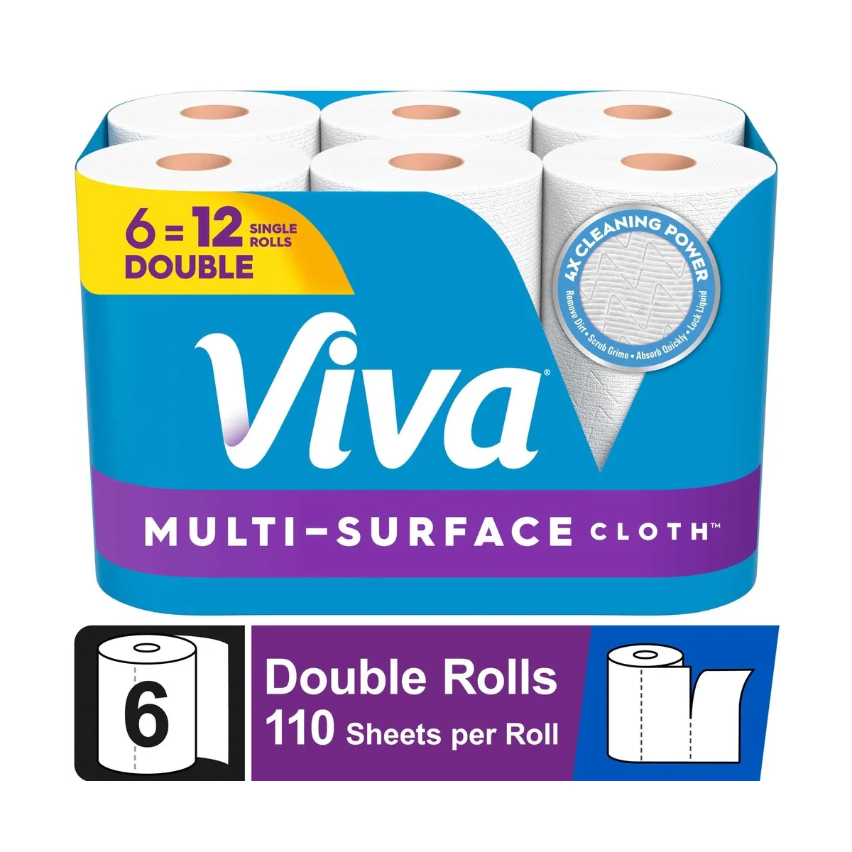 Multi-Surface Cloth Paper Towels - 6 Double Rolls