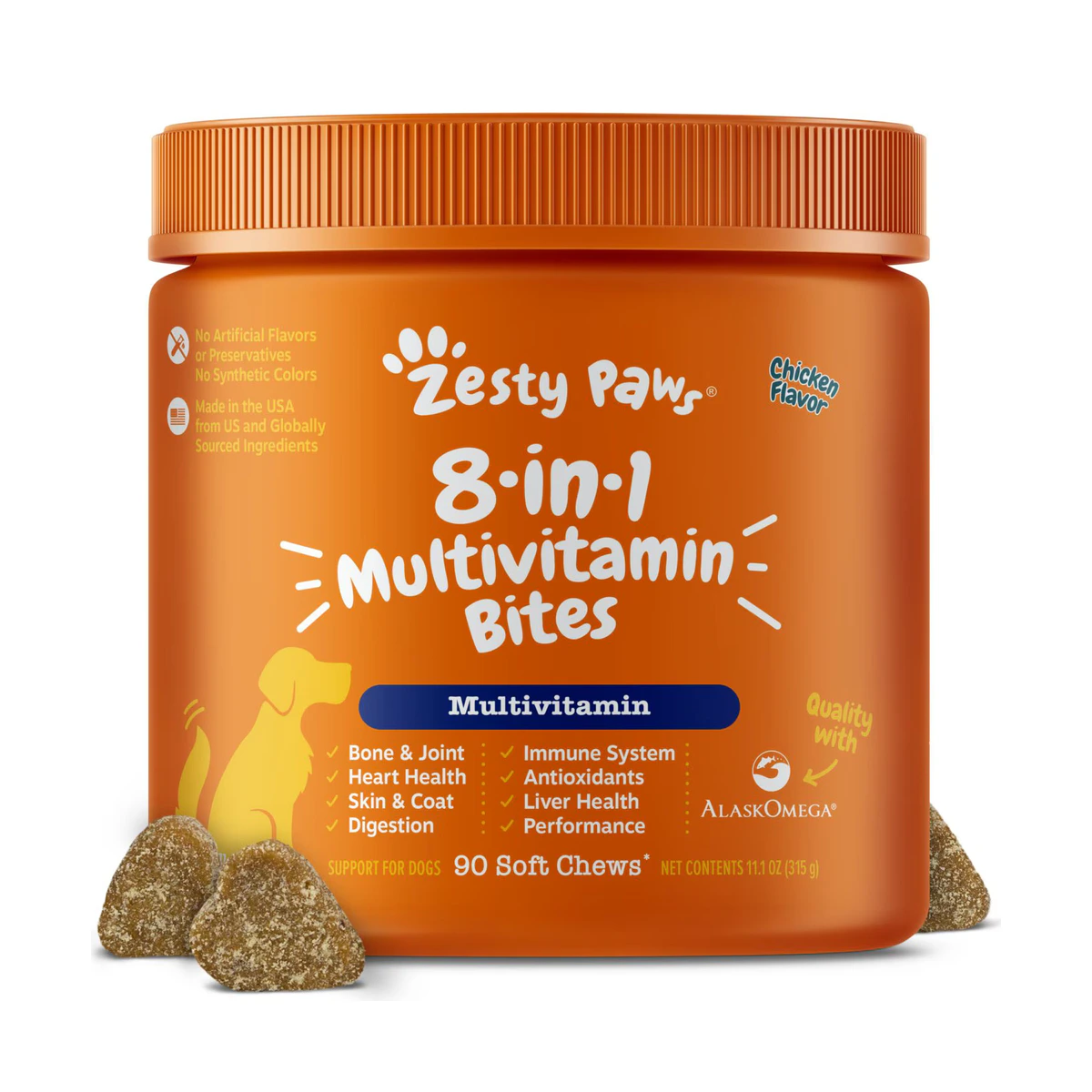 8-in-1 Bites Chicken Flavored Multivitamin Soft Chews for Dogs, 90 Count