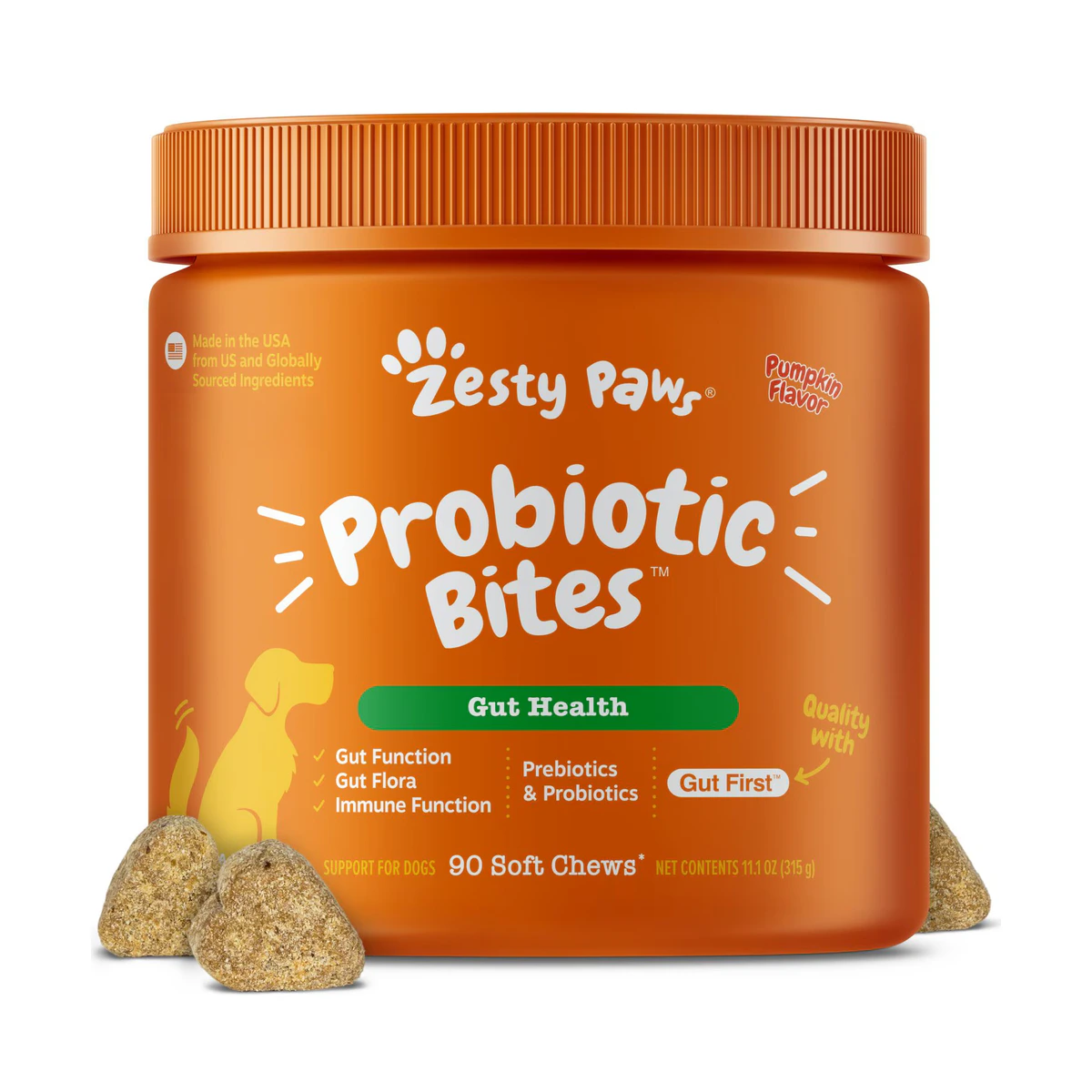 Probiotic Bites Pumpkin Flavored Digestive Soft Chews for Dogs, 90 Count
