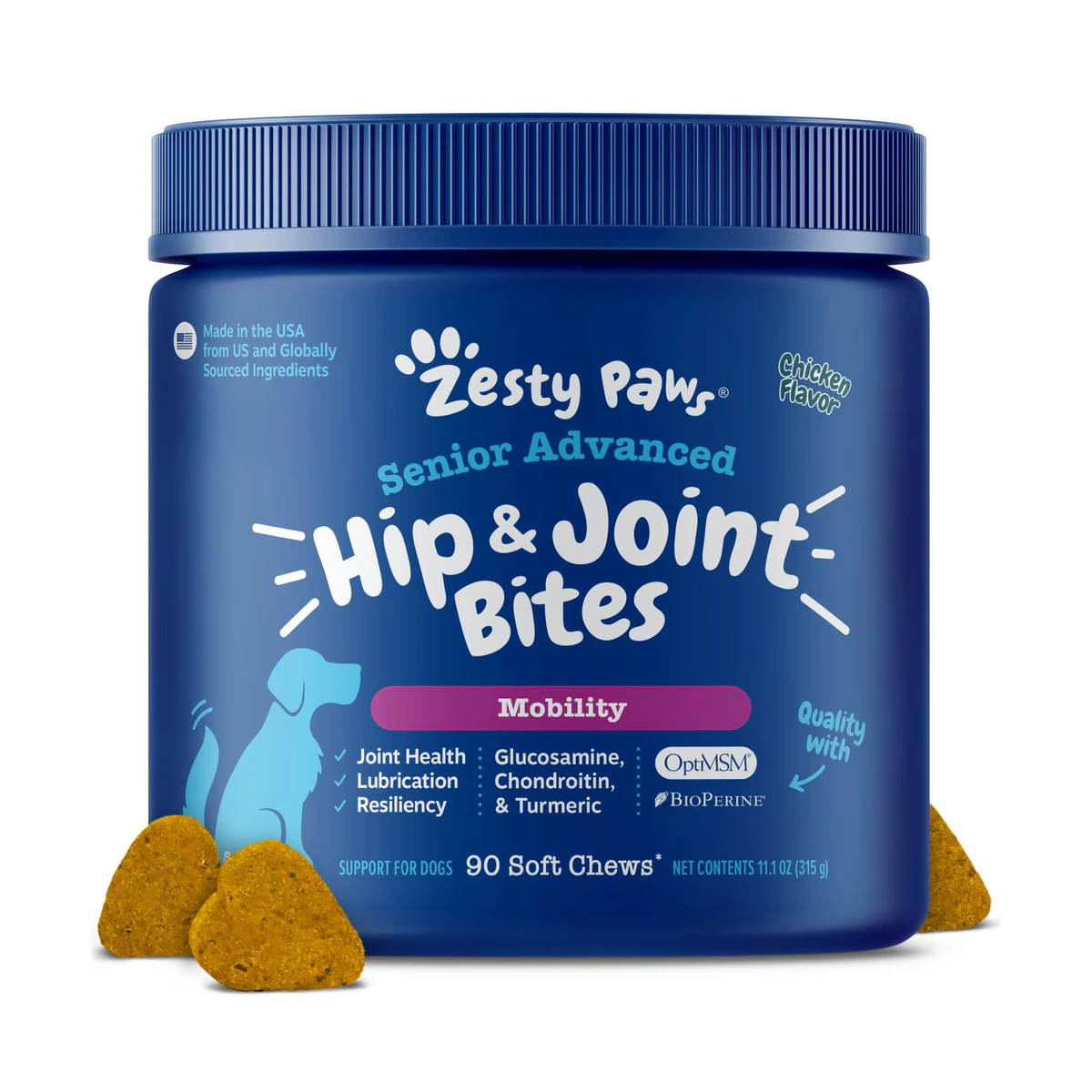 Advanced Mobility Bites Chicken Flavored Hip & Joint Soft Chews for Senior Dogs, 90 Count