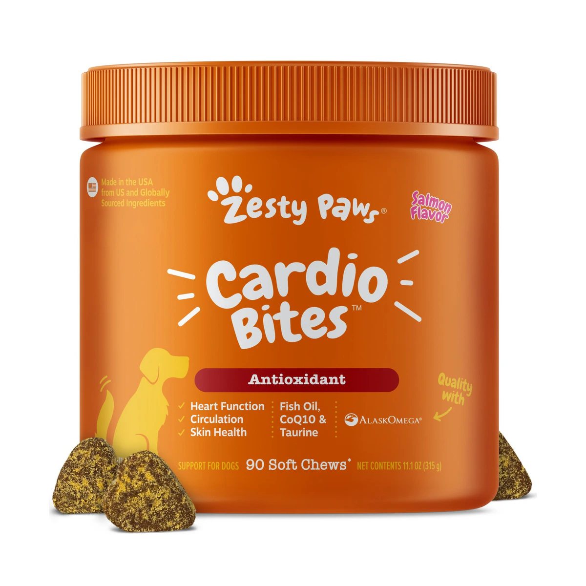 Cardio Bites Salmon Flavored Heart Support Soft Chews for Dogs, 90 Count