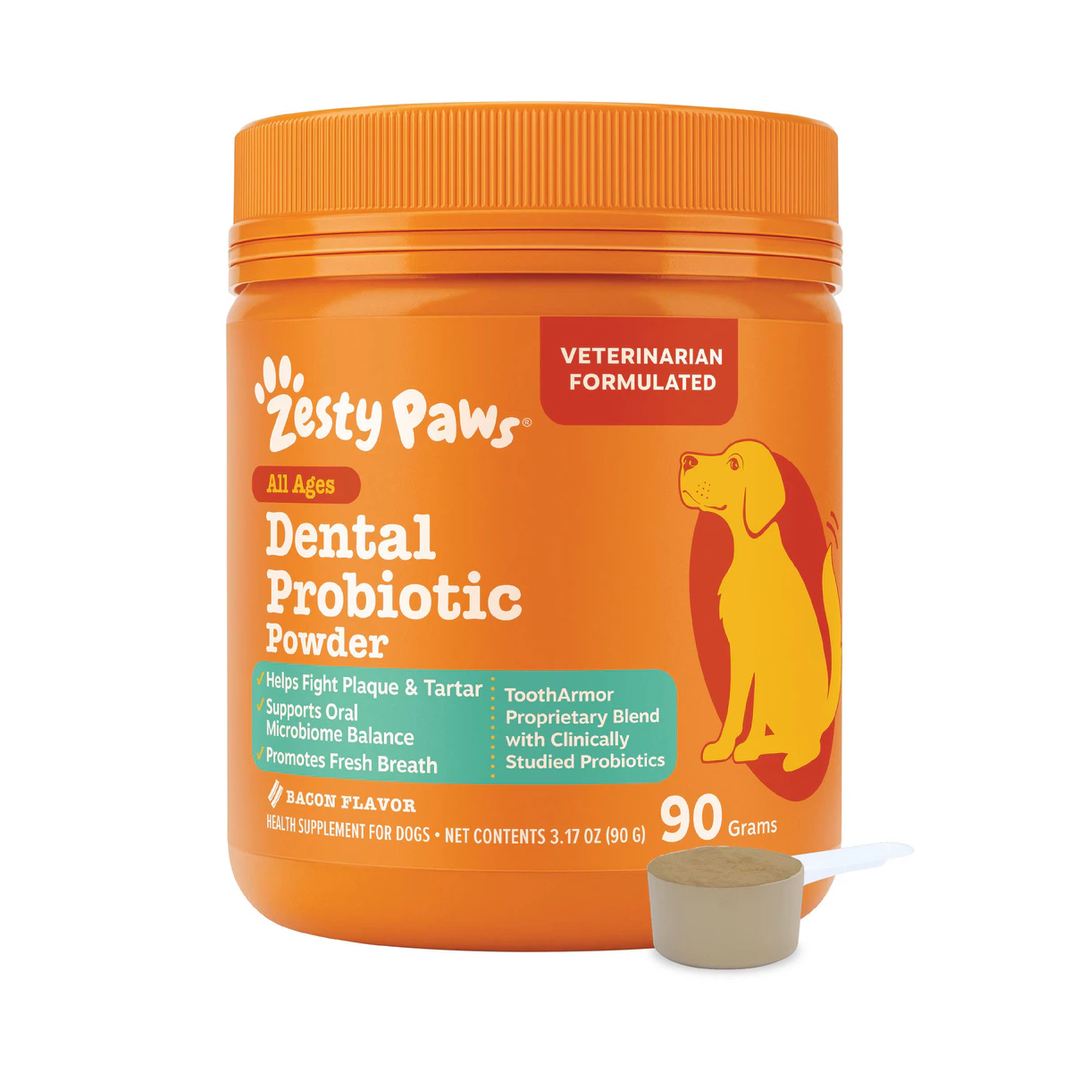 Bacon Flavored Dental Support Powder for Dogs, 3.17-oz Jar