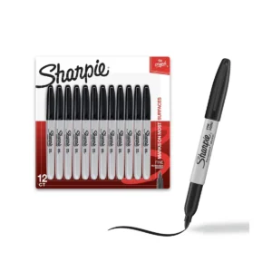 Permanent Markers, Fine Point, Black, 12 Count