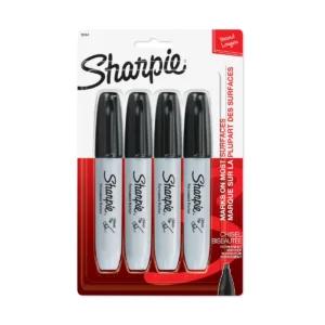Permanent Markers, Chisel Tip, Black, 4 Count