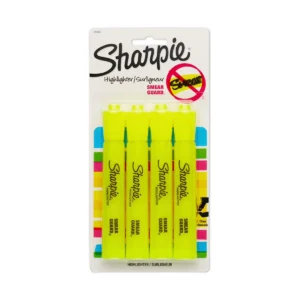 Tank Style Highlighters, Chisel Tip, Fluorescent Yellow, 4 Count