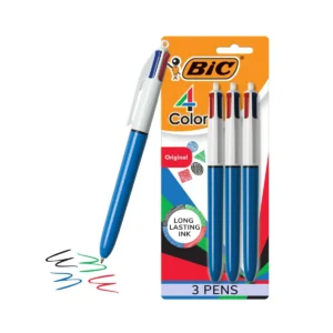 4-Color Original Retractable Ballpoint Pens, Medium Point 1.0mm, 3 Pack