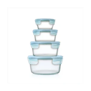 8-Piece Smart Seal Glass Round Container Set - Arctic Blue