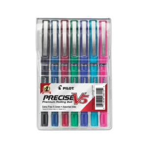 Precise V5 Rolling Ball Stick Pens, Extra Fine Point, Assorted Ink, 7 Count