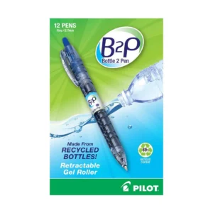 B2P Bottle to Pen Recycled Retractable Gel Pens, Fine Point, Blue Ink, 12 Count