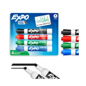 Dry Erase Markers, Chisel Tip, Assorted Colors, 4 Count