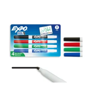 Dry Erase Markers, Fine Tip, Assorted Colors, 4 Count