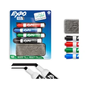 Mountable Whiteboard Organizer Kit with Markers, Eraser and Mounting Strips, 10 Count