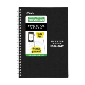 Weekly Monthly Student Planner with Study App, 2026-2027, Black