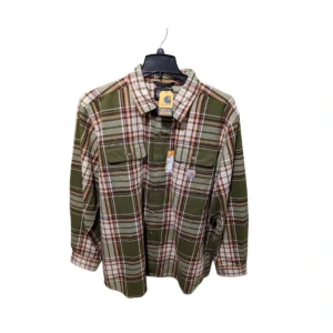 Loose Fit Heavyweight Flannel Shirt, Dark Bronzed Green