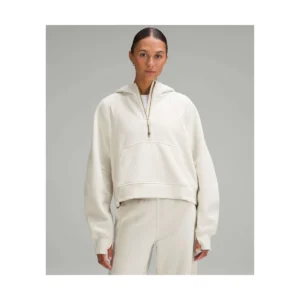 Scuba Oversized Half-Zip Hoodie, Bone