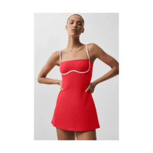 Airbrush Streamlined Dress, Bright Red and White
