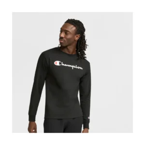 Classic Graphic Long-Sleeve T-Shirt with Script Logo, Black