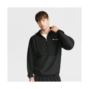 Stadium Packable Jacket with Script Logo, Black