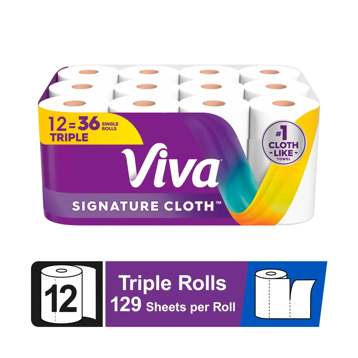 Signature Cloth Paper Towels - 12 Triple Rolls, 129 Sheets