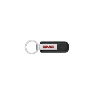 Red Logo Silver Plate Leather Strap Keychain