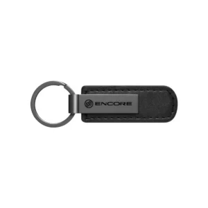 Encore Chrome Plate Black PU Leather Keychain