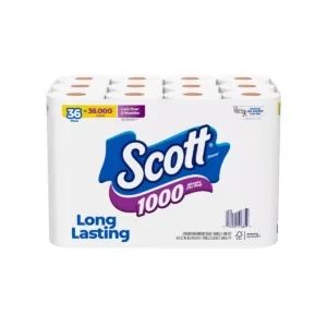 1-Ply White Toilet Paper - 1000 Sheets, 36 Rolls
